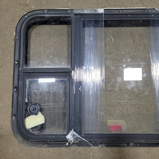 Used Black Radius Emergency Opening Window : 35 5/8" W X 21 1/2" H X 2" D - Young Farts RV Parts