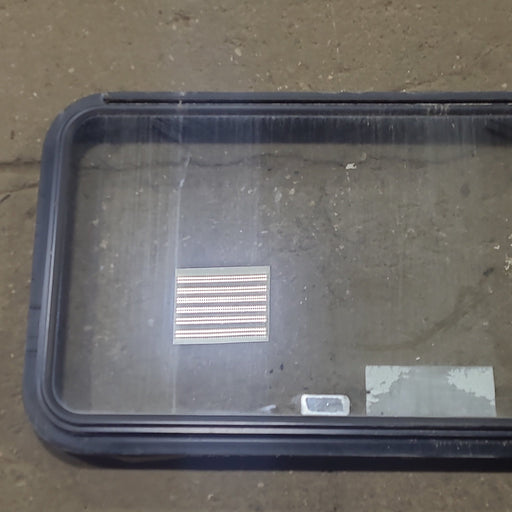 Used Black Radius Emergency Opening Window : 48 1/2" W x 22" H x 1 3/4" D - Young Farts RV Parts