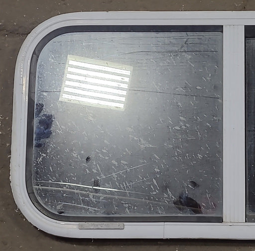 Used White Radius Opening Window : 30" W x 15" H x 1 1/4" D - Young Farts RV Parts