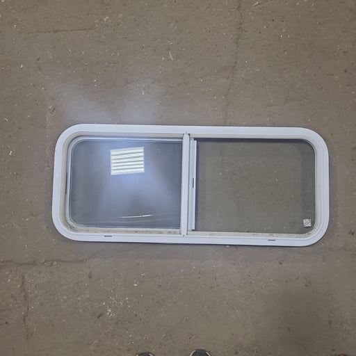 Used White Radius Opening Window : 36 1/4" W x 14 3/4" H x 1 3/4" D - Young Farts RV Parts