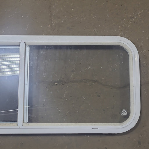 Used White Radius Opening Window : 36 1/4" W x 14 3/4" H x 1 3/4" D - Young Farts RV Parts