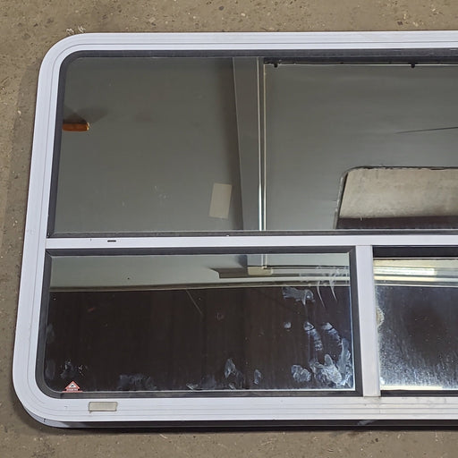 Used White Radius Opening Window : 48 1/4" W x 29 1/2" H x 1 3/4" D - Young Farts RV Parts