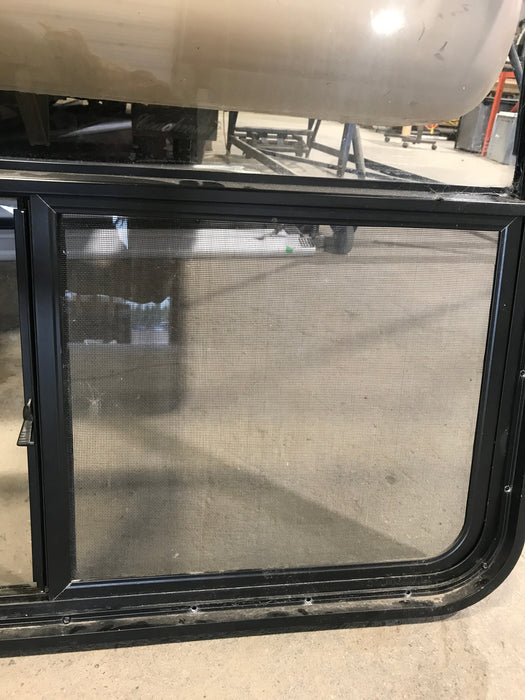 Used Slanted Black Radius Opening Window : 41 1/4" W x 33 3/4" H x 2" D - Young Farts RV Parts