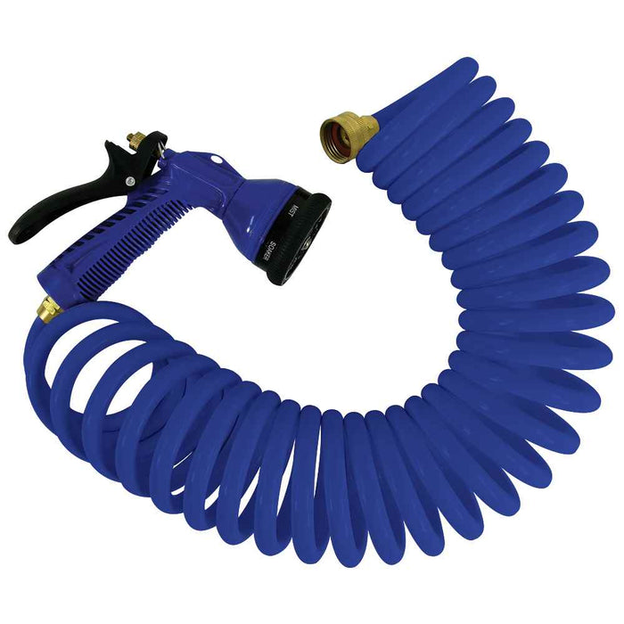 15' Blue Coiled Hose w/Adjustable Nozzle - Young Farts RV Parts