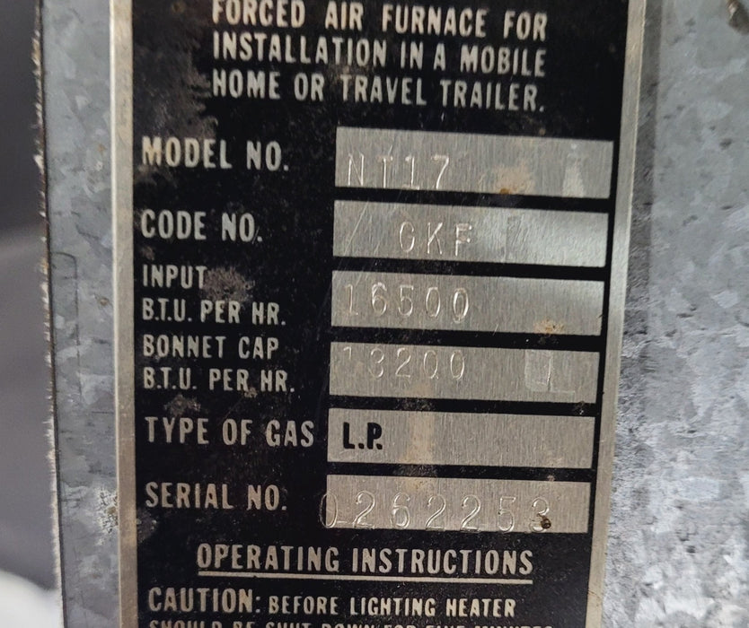 16500 BTU Used Suburban RV Propane Furnace - NT-17