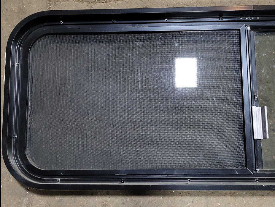 Used Slanted Black Radius Opening Window : 15 1/4" H X 48" W  X 2" D - Young Farts RV Parts