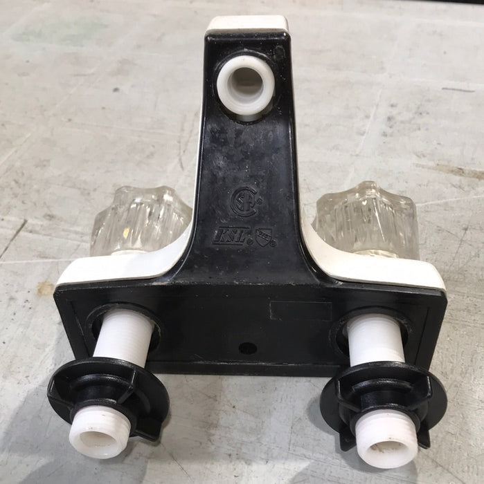 Used 4" Bathroom Faucet, White, Clear Knobs