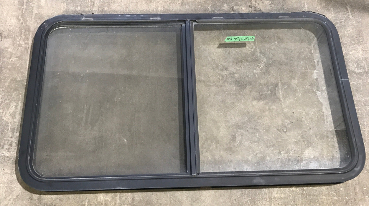 Used Black Radius Opening Window : 45 1/2" W x 25 1/2" H x 2" D - Young Farts RV Parts