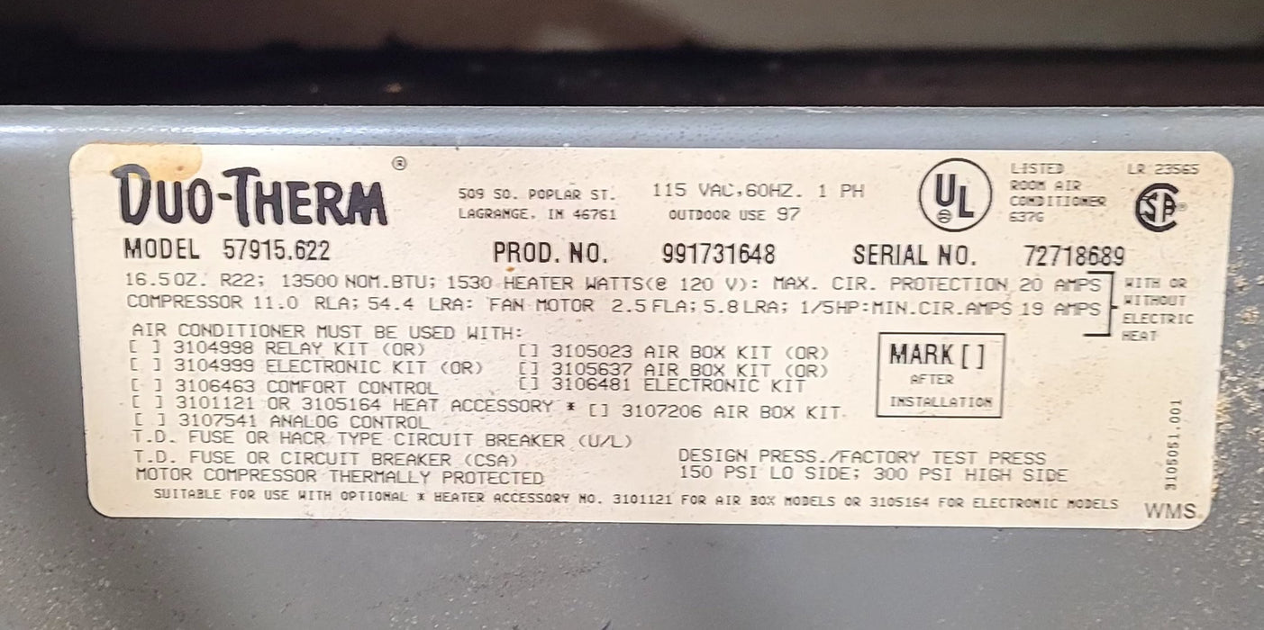 Used Duo-Therm Air Conditioner, Head Unit, 13500 BTU, Cool Only - 57915.622