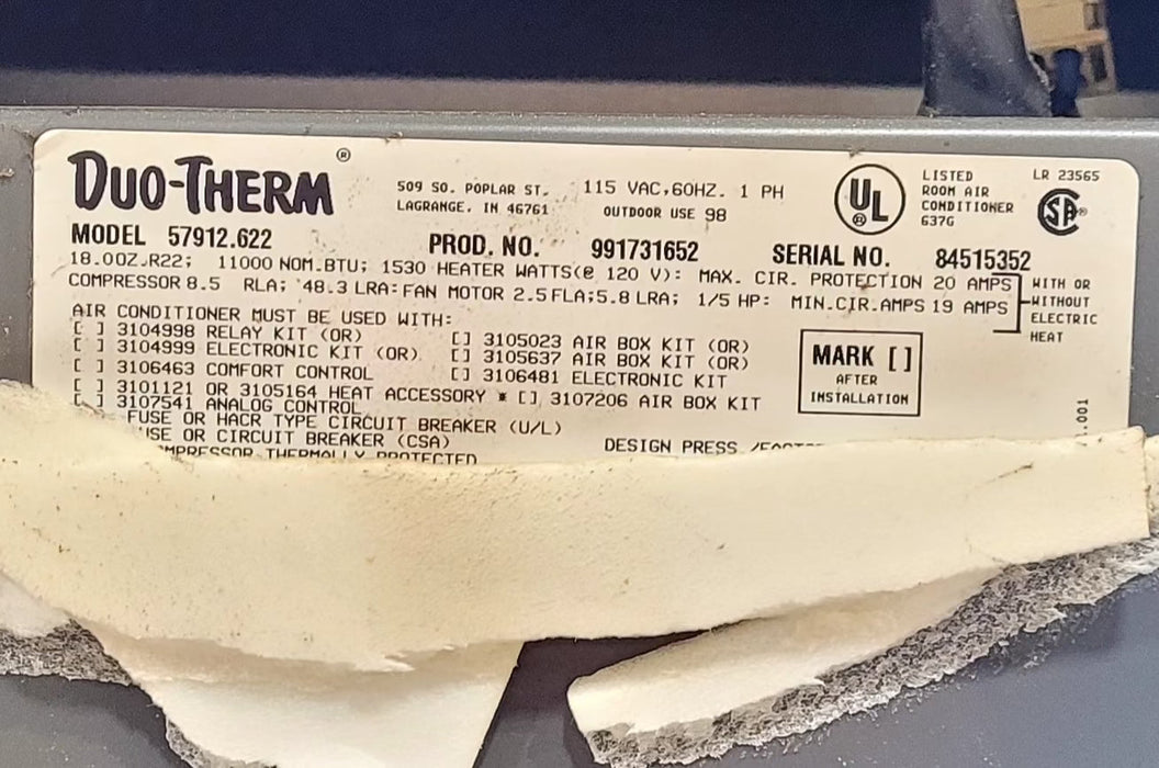 Used Duo-Therm Air Conditioner, Head Unit, 11000 BTU, Cool Only -57912.622
