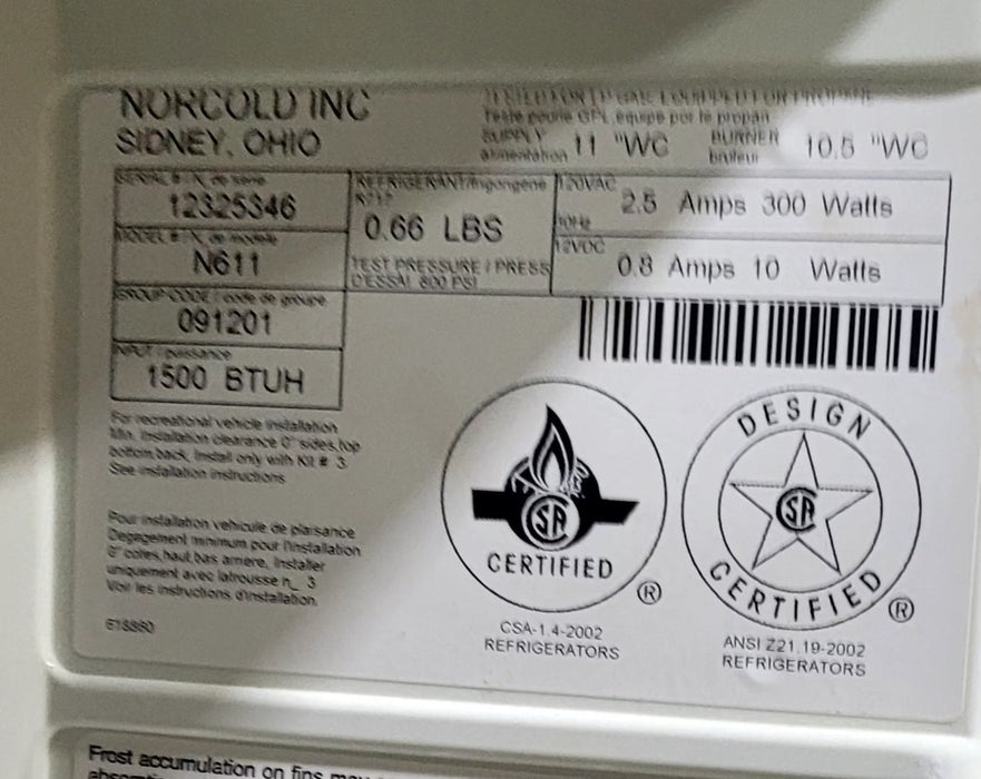 Used Complete Norcold Fridge, 2-Way - N611