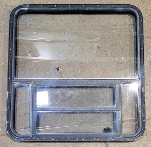 Used Black Radius Opening Window : 36 1/2" W x 37 1/2" H x 1 5/8" D - Young Farts RV Parts