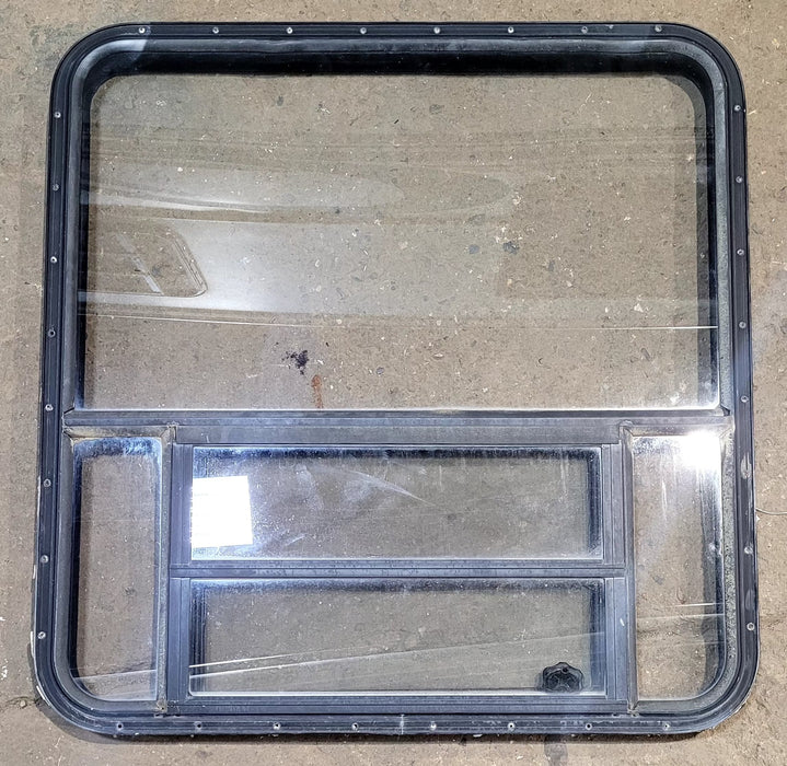 Used Black Radius Opening Window : 36 1/2" W x 37 1/2" H x 1 5/8" D - Young Farts RV Parts