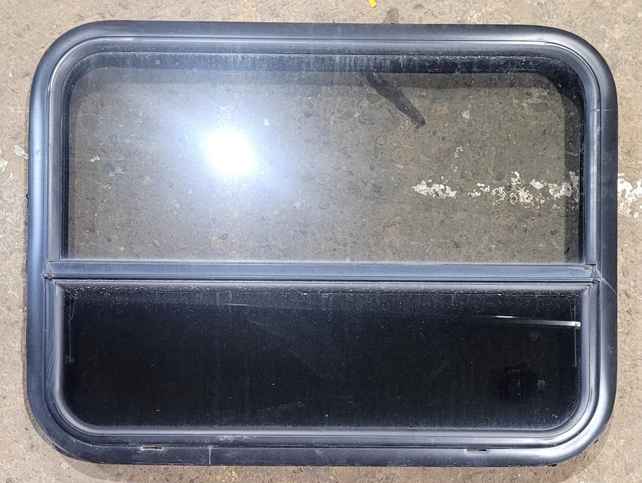 Used Black Radius Opening Window : 29 1/2" W x 21 3/4" H x 1 3/4" D - Young Farts RV Parts