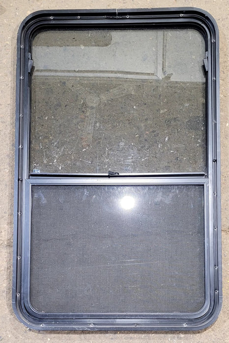 Used Black Radius Opening Window : 25 3/4" W x 41 3/4" H x 1 7/8" D - Young Farts RV Parts
