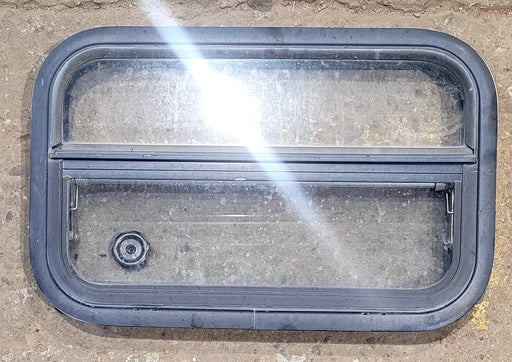 Used Black Radius Opening Window : 23 1/2" W x 14 1/2" H x 1 3/4" D - Young Farts RV Parts