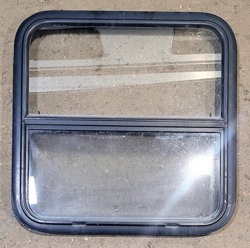 Used Black Radius Opening Window : 25 1/2" W x 25 1/2" H x 1 3/4" D - Young Farts RV Parts