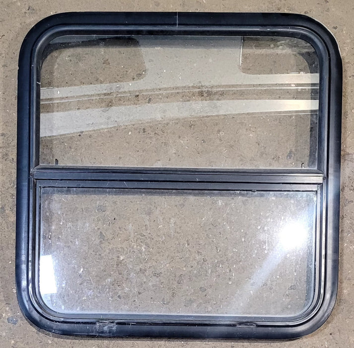 Used Black Radius Opening Window : 25 1/2" W x 25 1/2" H x 1 3/4" D - Young Farts RV Parts