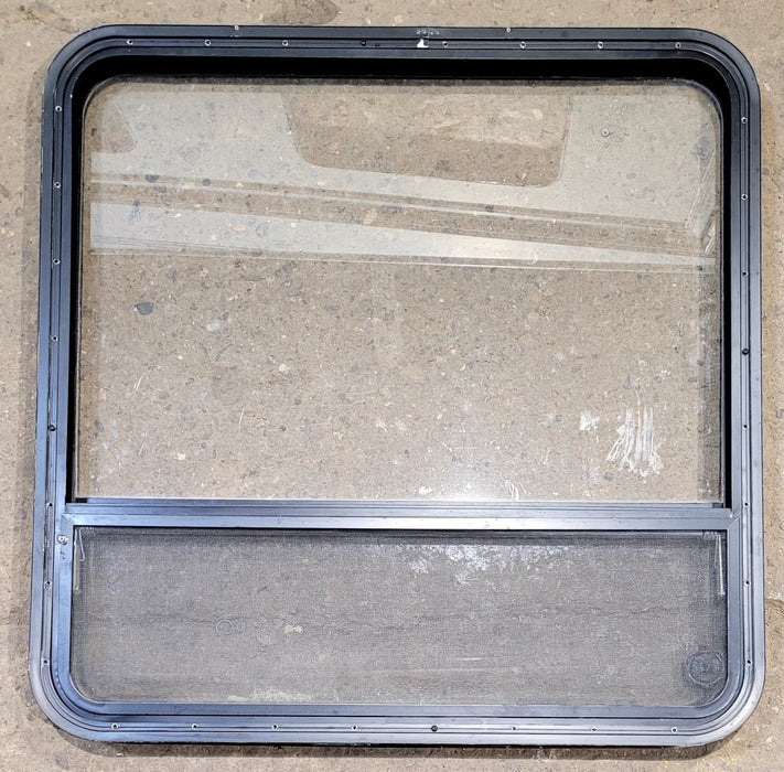 Used Black Radius Opening Window : 35 1/4" W x 35 1/4" H x 1 3/4" D - Young Farts RV Parts