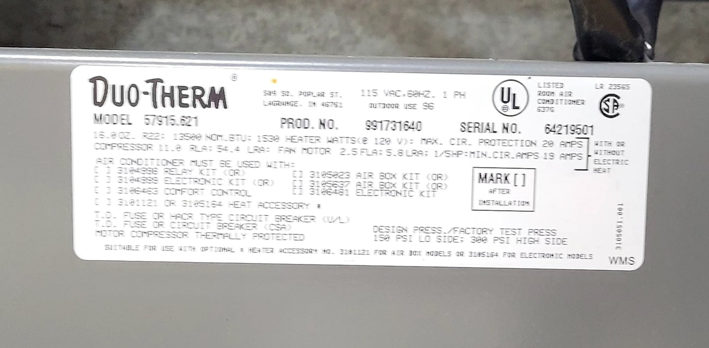 Used Duo-Therm Air Conditioner, Head Unit, 13500 BTU, Cool Only - 57915.621