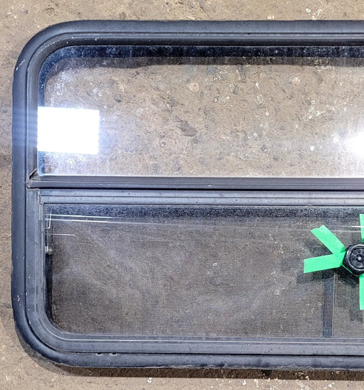 Used Black Radius Opening Window : 41 1/2" W x 21 1/2" H x 1 1/2" D - Young Farts RV Parts