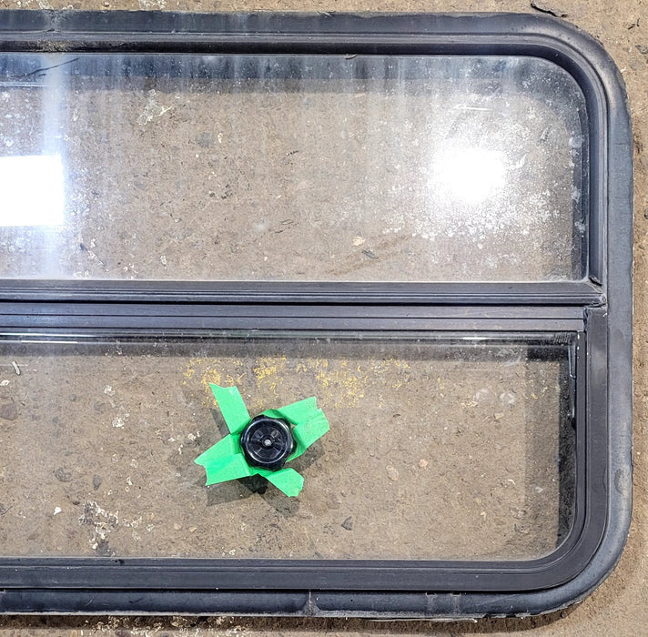 Used Black Radius Opening Window : 29 1/2" W x 21 1/4" H x 1 1/2" D - Young Farts RV Parts