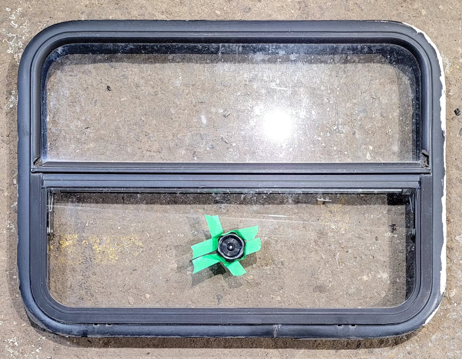 Used Black Radius Opening Window : 29 1/2" W x 21 1/2" H x 1 1/2" D - Young Farts RV Parts