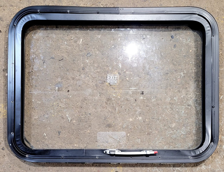 Used Black Radius Emergency Opening Window : 29 1/2" W x 21 1/2" H x 1 5/8" D - Young Farts RV Parts