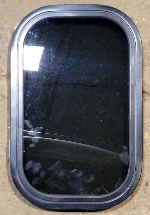 Used Black Radius Non Opening Window : 11 1/4" W x 18 1/4" H x 1" D - Young Farts RV Parts