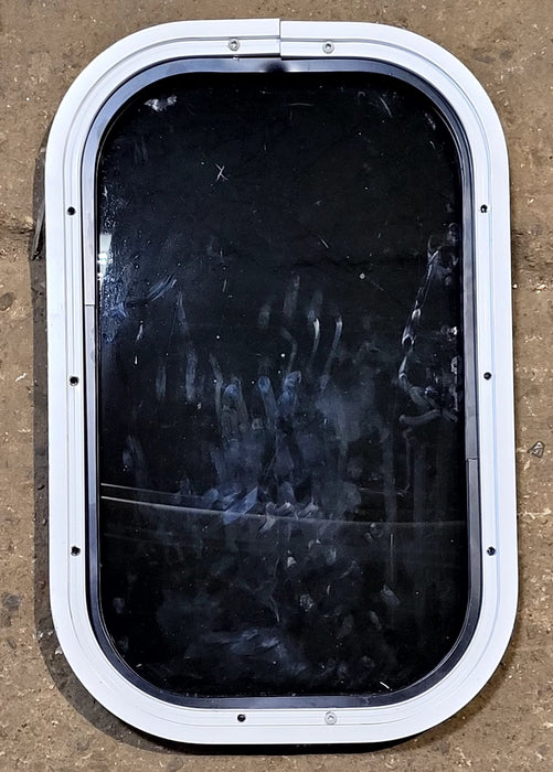 Used Black Radius Non Opening Window : 11 1/4" W x 18 1/4" H x 1" D - Young Farts RV Parts