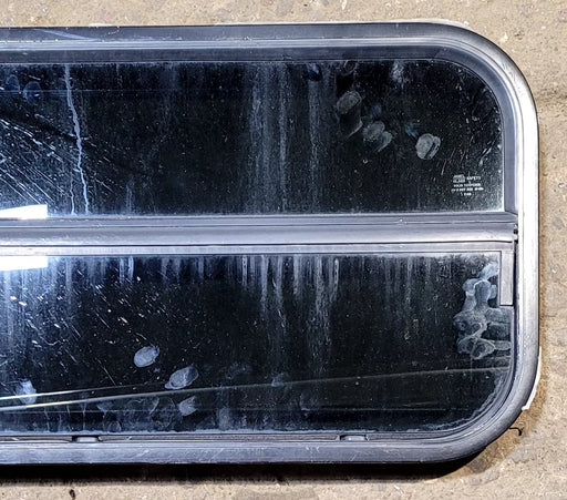 Used Slanted Black Radius Opening Window : 35 1/2" W x 14 3/4" H x 1 1/8" D - Young Farts RV Parts
