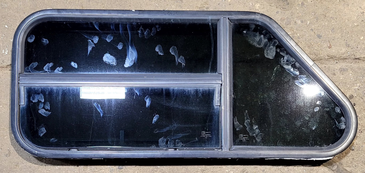 Used Slanted Black Radius Opening Window : 35 1/2" W x 14 3/4" H x 1 1/8" D - Young Farts RV Parts