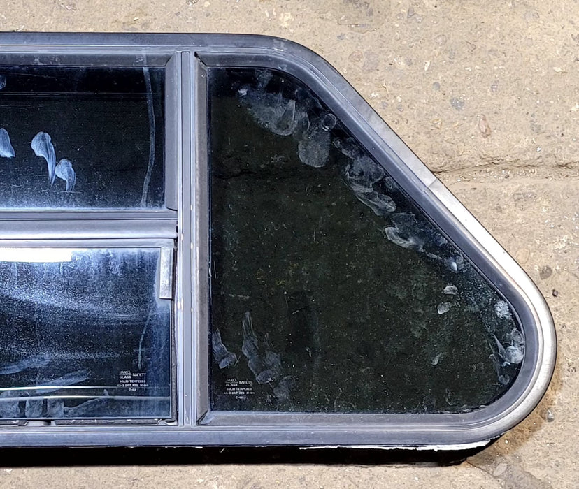 Used Slanted Black Radius Opening Window : 35 1/2" W x 14 3/4" H x 1 1/8" D - Young Farts RV Parts
