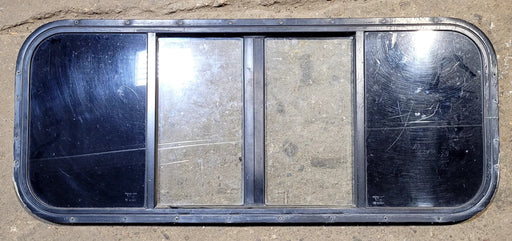 Used Black Radius Opening Window : 40 3/4" W x 16 3/4" H x 3/4" D - Truck Camper Front Slider - Young Farts RV Parts