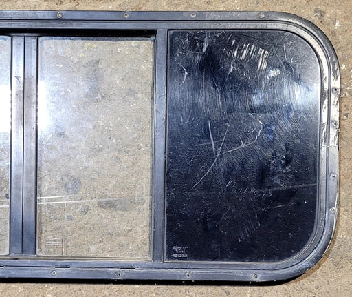 Used Black Radius Opening Window : 40 3/4" W x 16 3/4" H x 3/4" D - Truck Camper Front Slider - Young Farts RV Parts