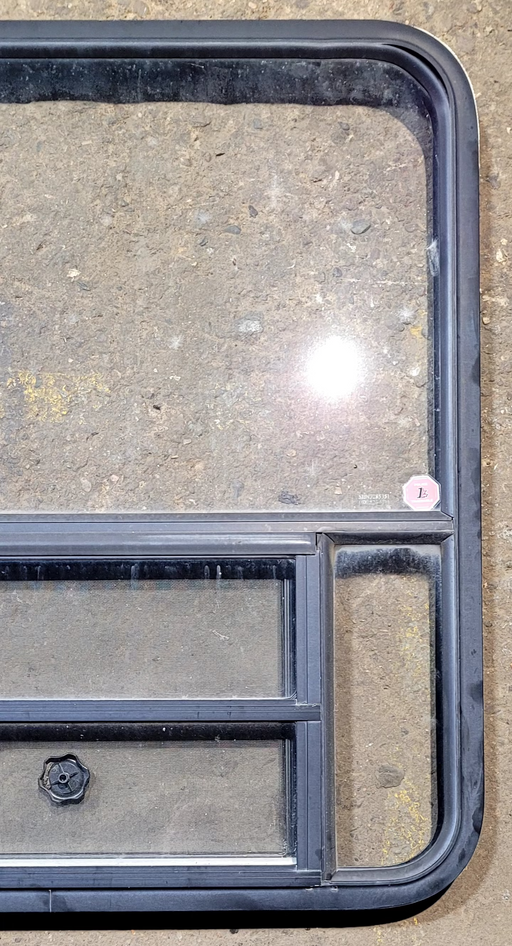 Used Black Radius Opening Window : 35 1/4" W x 36 1/4" H x 1 3/4" - Young Farts RV Parts