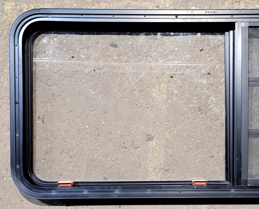 Used Black Radius Emergency Opening Window : 47 1/4" W x 22 1/4" H x 1 3/4" - Young Farts RV Parts