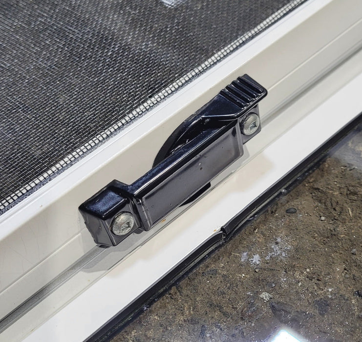 Used Slanted White Radius Opening Window : 37" W x 18 1/2" H x 1 7/8" D - Young Farts RV Parts