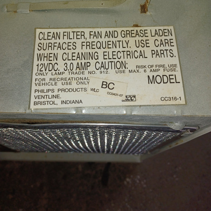 Used Ventline RV Range Hood Fan CC316-1