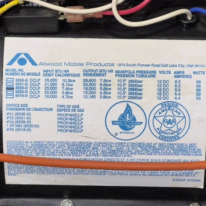 25,000 BTU Used Atwood / Hydro Flame RV Propane Furnace - 8525 - III - DCLP - Young Farts RV Parts