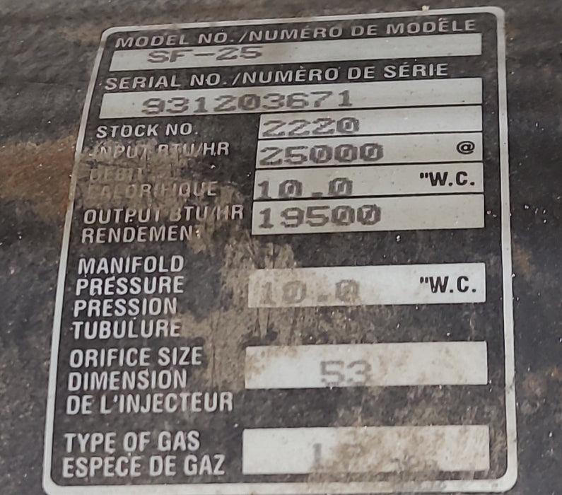 25,000 BTU USED SF-25 Suburban RV Propane Furnace