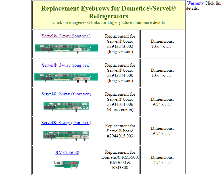 2943243.002 - Dinosaur Electronics - Replacement Eyebrow board for Servel® refrigerators 2-way (long version) #2943243.002