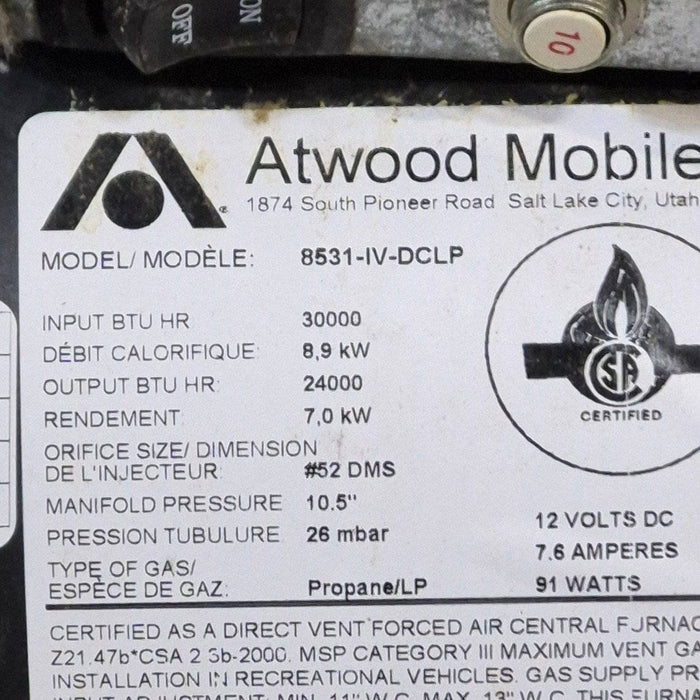 30,000 BTU Used Atwood/ Hydroflame RV Propane Furnace - 8531-IV-DCLP