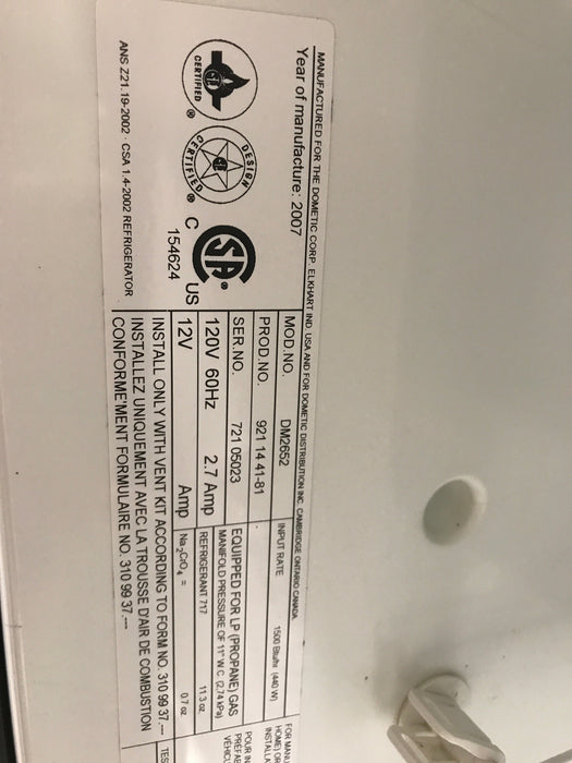Used Complete Dometic Fridge, 2-Way - DM2652