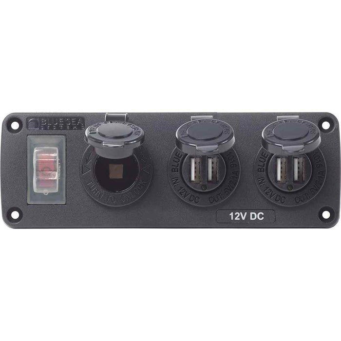 4365 Water Resistant USB Accessory Panel - 15A Circuit Breaker, 12V Socket, 2x 2.1A Dual USB Chargers - Young Farts RV Parts