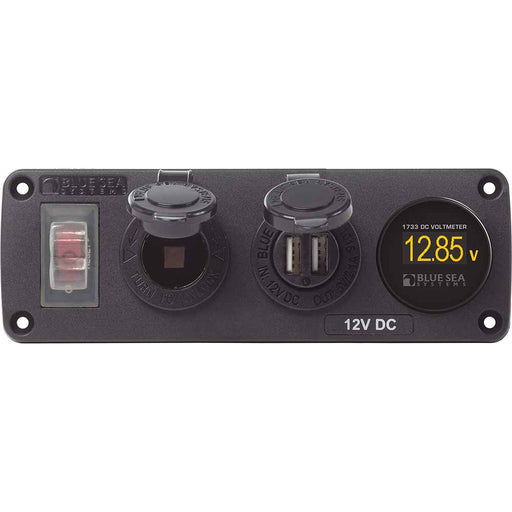 4366 Water Resistant USB Accessory Panel - Circuit Breaker, 12V Socket, Dual USB Charger, Mini Voltmeter - Young Farts RV Parts