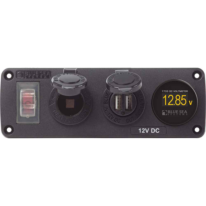 4366 Water Resistant USB Accessory Panel - Circuit Breaker, 12V Socket, Dual USB Charger, Mini Voltmeter - Young Farts RV Parts