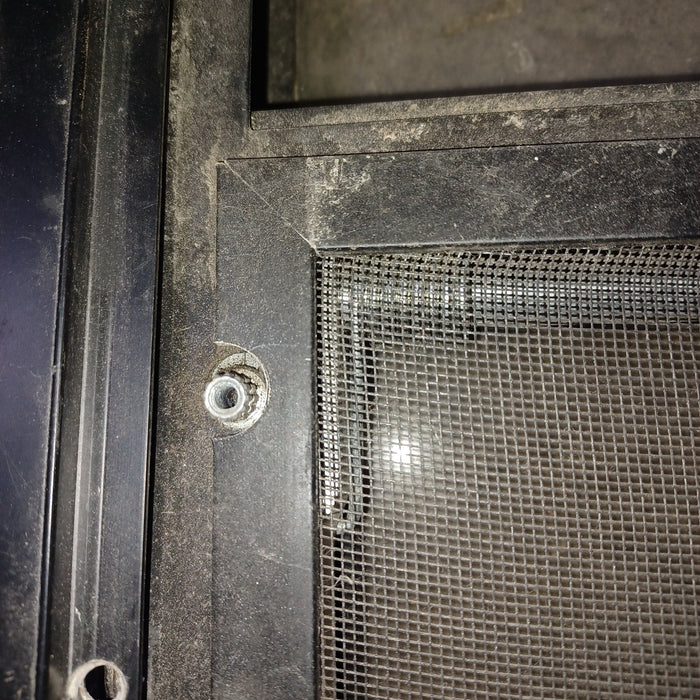 Used Young Farts RV Parts Black Radius Louvered Window : 23 3/8″ X 21.5″ X 1 7/8″