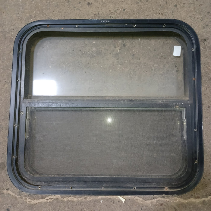 Used Young Farts RV Parts Black Radius Louvered Window : 23 3/8″ X 21.5″ X 1 7/8″