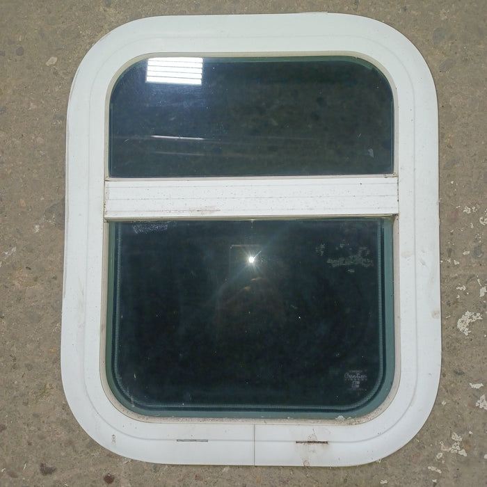 Used Young Farts RV Parts White Radius Opening Window - 17 3/8″ X 14″ X 1 3/8″